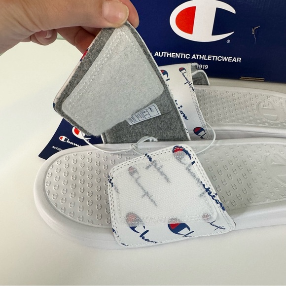 Champion Men's Athletic Slide Slip In Sandal White with Logo - Picture 5 of 9